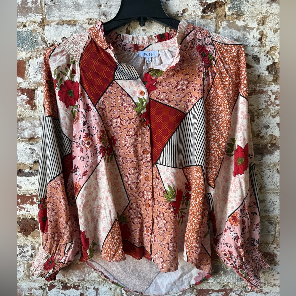 Fate Women's Floral Patchwork Blouse - Red and Pink